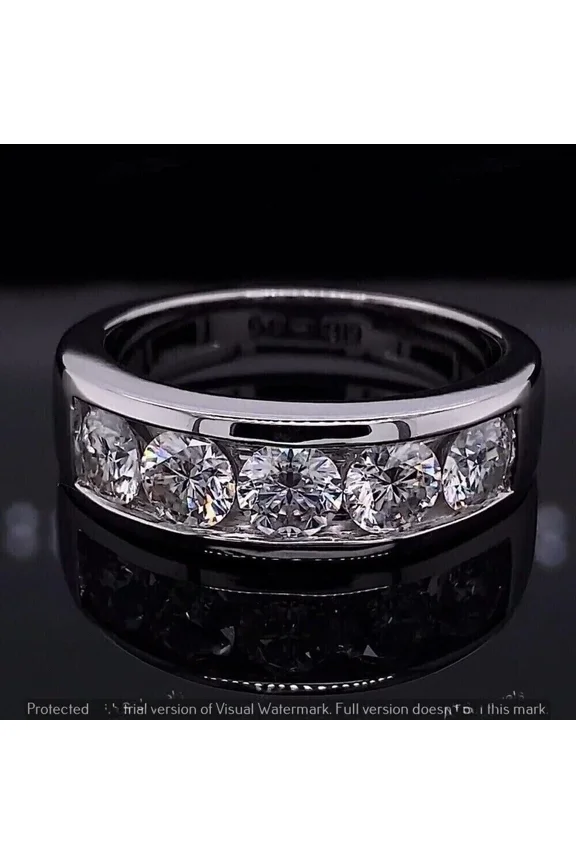 Men 3 Ct Round Cut Moissanite 5-Stone Wedding Band Ring 14k White Gold Plated