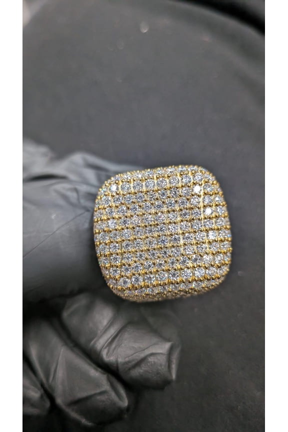 Men's 3ct Moissanite Round Cut Cluster Statement Ring 14K Yellow Gold Plated