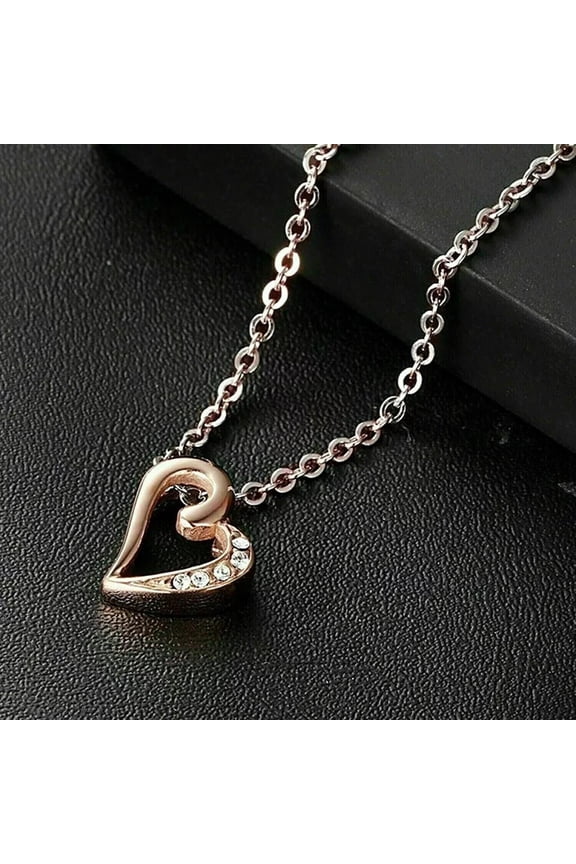 Moissanite 1.00Ct Round Cut Women's Heart Pendant Necklace 14K Rose Gold Plated Silver