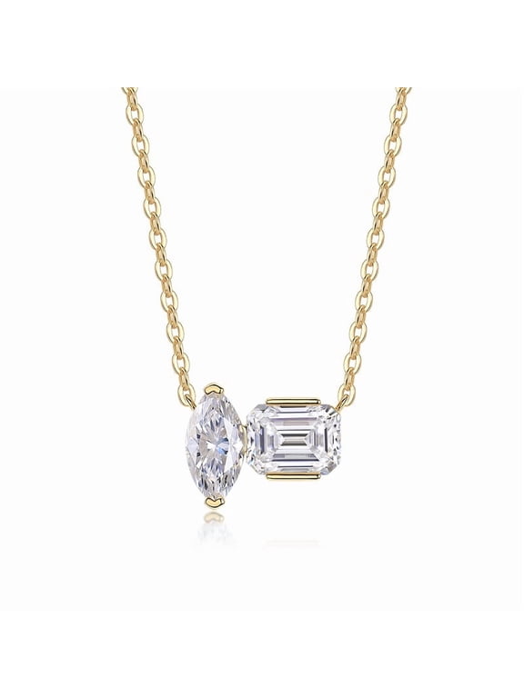 Moissanite 2Ct Marquise Cut Two Stone Women's Necklace 14k Yellow Gold Plated