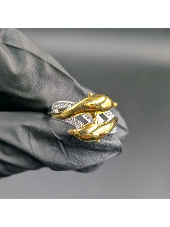 Moissanite Round Cut Dolphin 14k Two Tone Gold Plated Women Ring