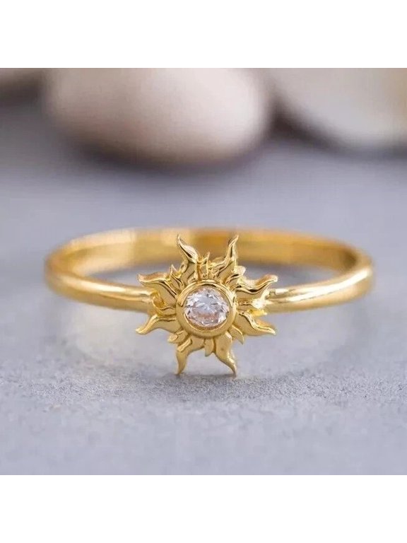 Moissanite Round Women's Sun Finger Beautiful Ring 14K Yellow Gold Plated