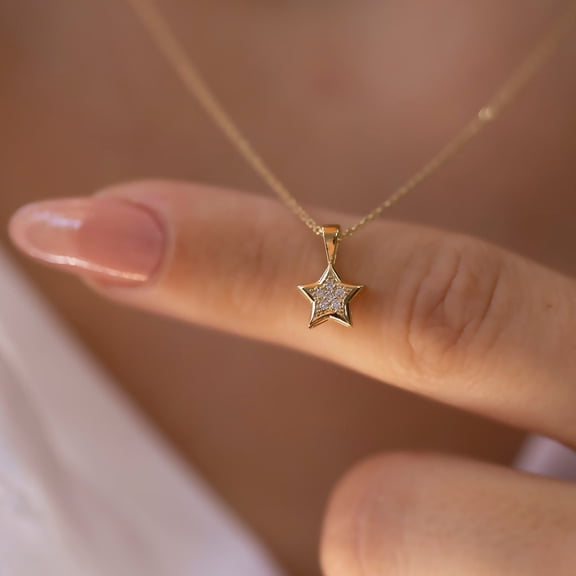 ORLOV DIAMONDS Star Pendant Chain 0.20Ct Round Cut Moissanite for Women's 14K Yellow Gold Plated