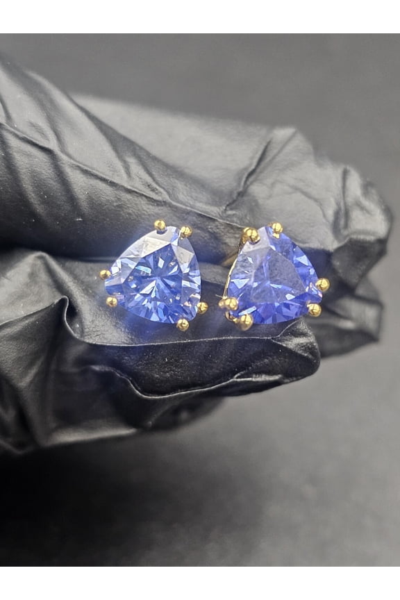 Trillion Cut Lab Created Sapphire Stud 14K Yellow Gold Plated Triangle Earrings Minimalist