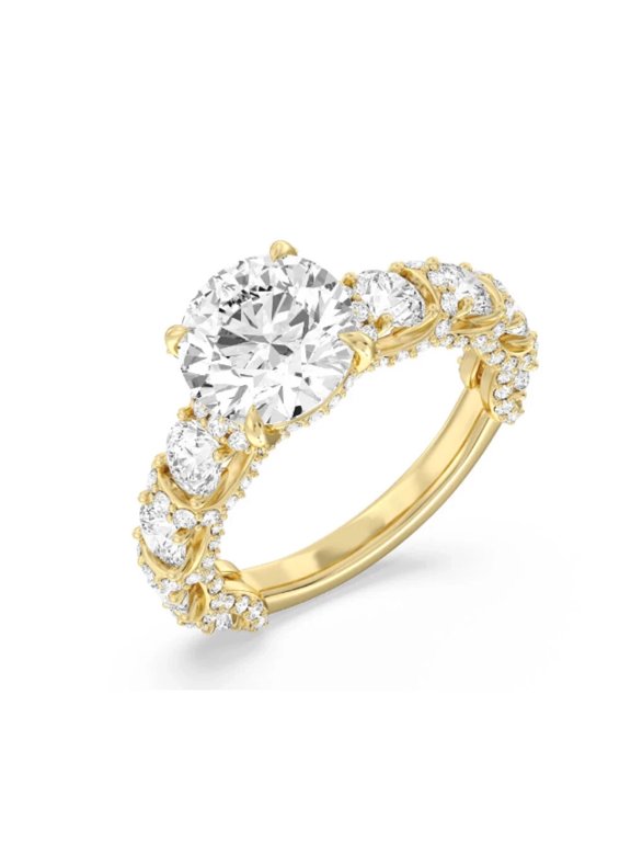 Vintage Floral Leaf Solitaire Ring for Women Round Moissanite 14k Yellow Gold Plated