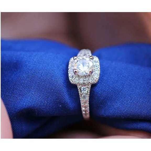 ORLOV DIAMONDS Wedding 3Ct Round Cut Moissanite Halo Engagement Rings 14K White Gold Plated