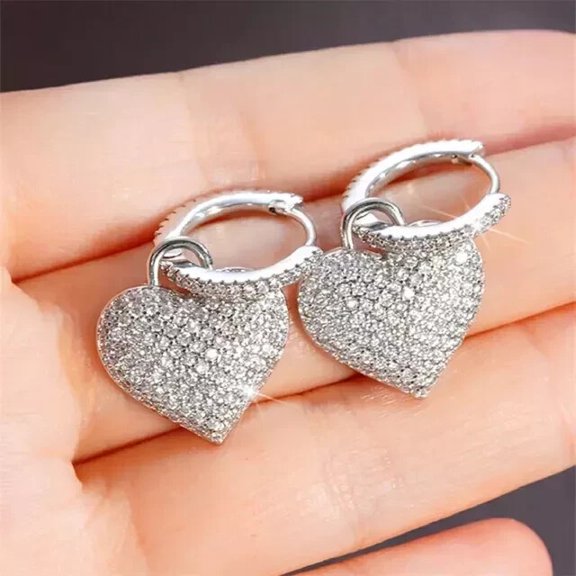 ORLOV DIAMONDS Women Drop Heart Hoop Earring 2Ct Moissanite 14K White Gold Plated