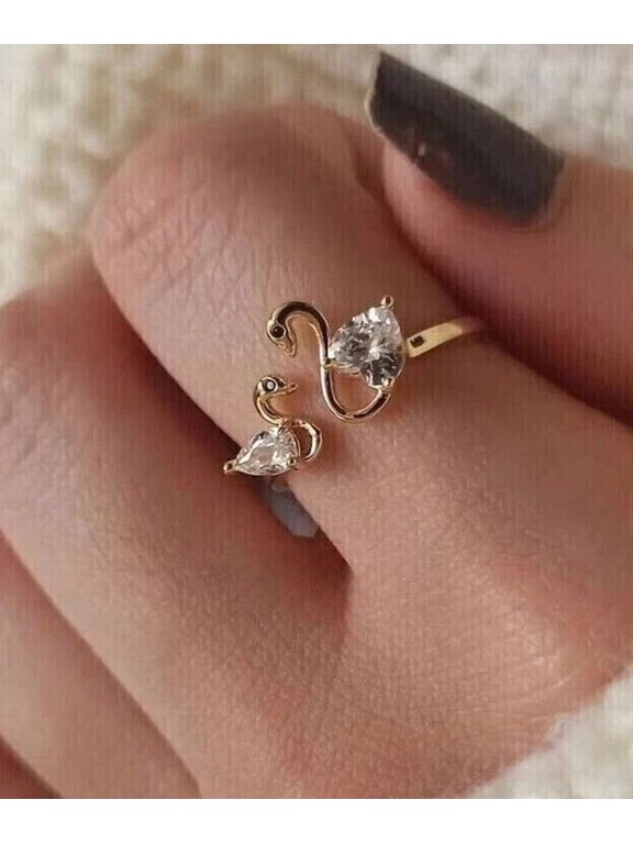 Women Dual Duck Ring In 14K Yellow Gold Plated 1Ct Moissanite