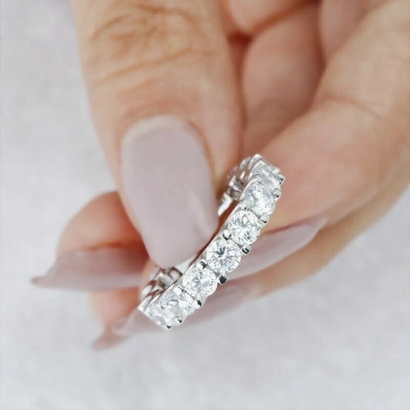 ORLOV DIAMONDS Women Half Eternity Wedding Band Ring 14K White Gold Plated 3Ct Moissanite