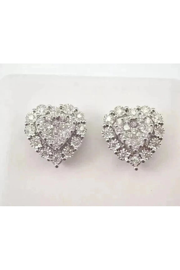 Women Halo Heart 2 Ct Round Cut Moissanite Stud Earrings 14K White Gold Plated