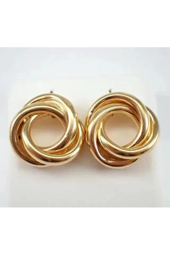 Women Love Knot Unique Spiral Twist Shape Trinity Stud Earrings 14K Yellow Gold Plated