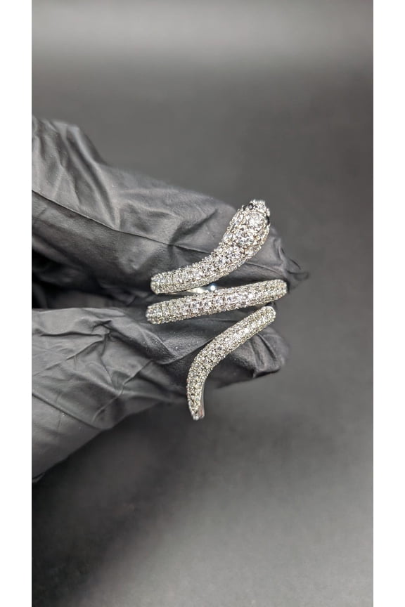 Women Moissanite Snake Wrap Around Serpent Luxury Ring 14K White Gold Plated