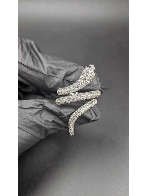 Women Moissanite Snake Wrap Around Serpent Luxury Ring 14K White Gold Plated