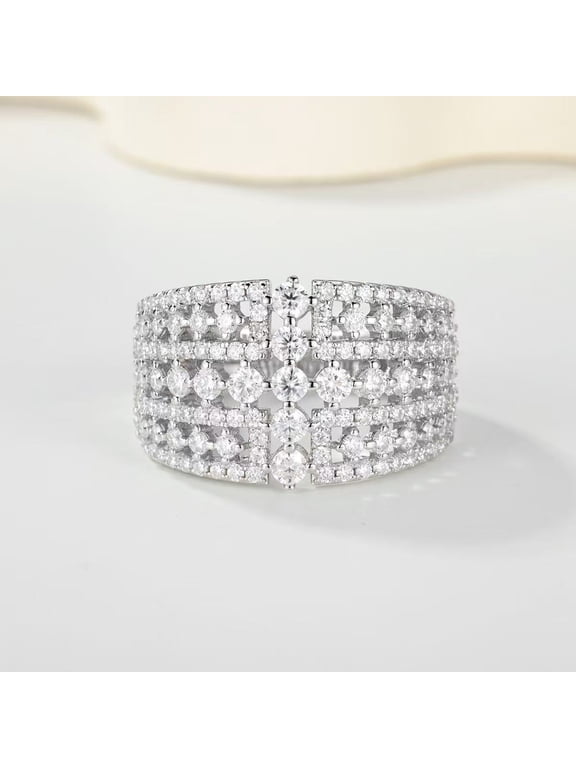 Women Wide Band Moissanite 14k White Gold Plated Statement Ring