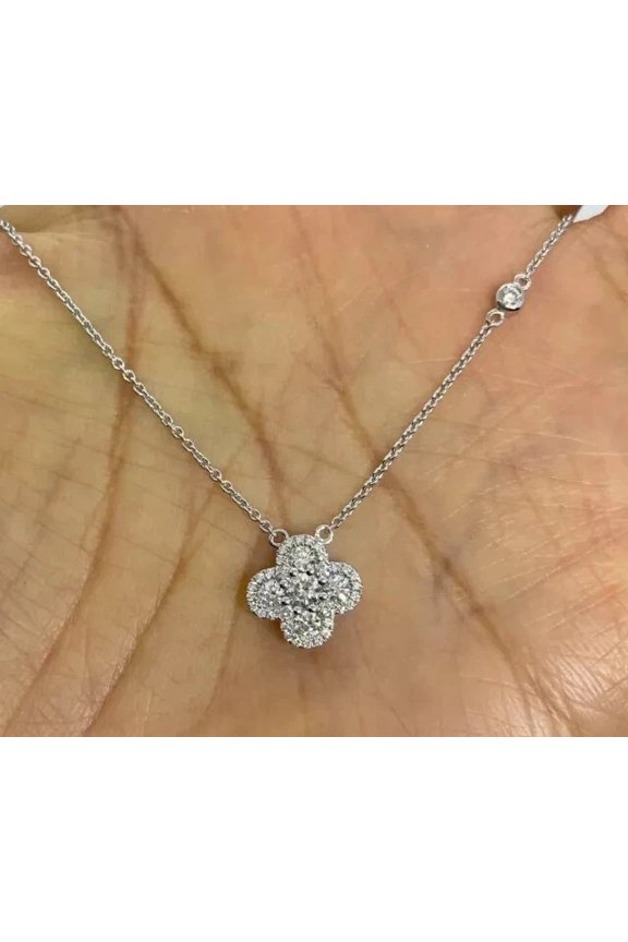 ORLOV JEWELS Women's Moissanite Floral Pendant Necklace 14K White Gold Plated 18"