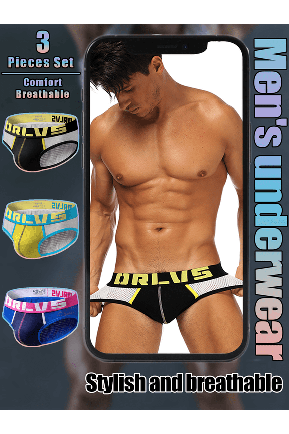Men's Low-Rise Fine Mesh Briefs 3-Pack Comfortable Hip Lift