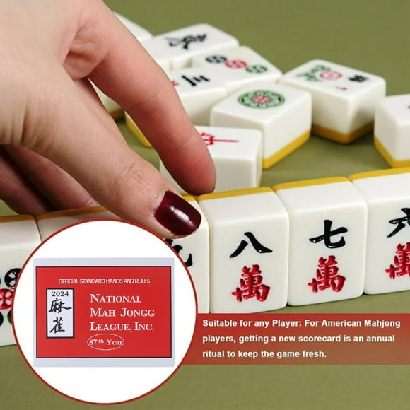 ORMARKET 2024 New Mahjong League Mahjong Tiles,National Mahjong Official Standard Hand and Rules Mahjong Scorecard Tabletop Game(Red,S)