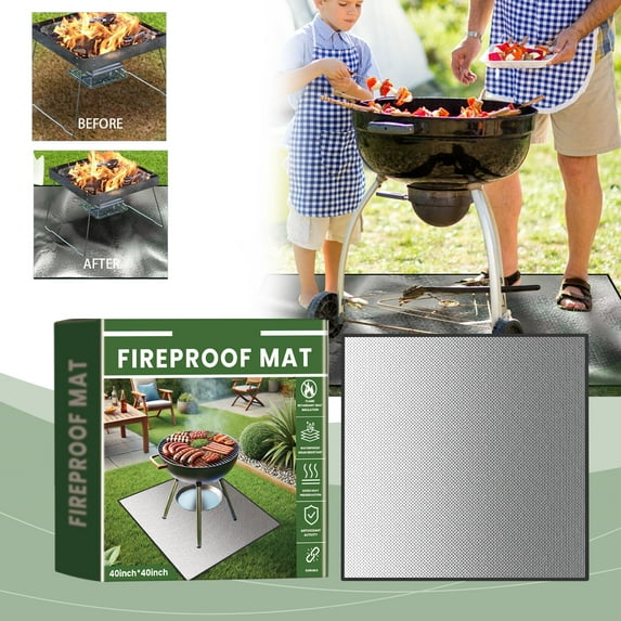 ORMARKET 40x40 inches Square Fire Pit Mat,4-Layer Fireproof Under Grill Mat Heat Insulated Indoor Fireplace Pad Protector for Deck,Grass,BBQ Smoker, Portable Reusable Oil-Proof and Waterproof(2PCS)
