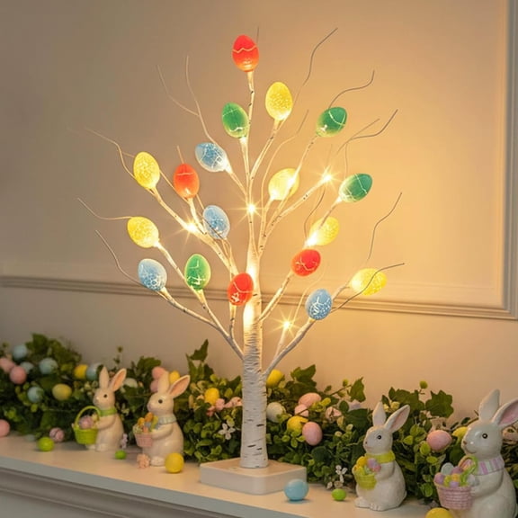 ORMARKET_Easter Easter Decorations, 22 inch Easter Tree with 24 LED Warm White, Battery Powered Egg Tree for Spring Home Table Decor