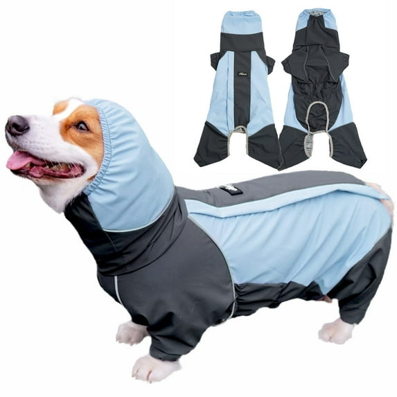 ORMARKET_Pet Traction Dog All-Inclusive Raincoat Corgi Raincoat Outdoor Reflective Pet Jacket Windproof and Rainproof(Blue,2XL)