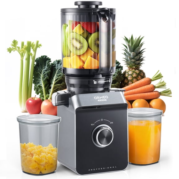 ORMEO HOME Cold Press Juicer Masticating Juicer Machines with 5.5" Large Feed Chute Fit Whole Vegetables & Fruits, with Pulp Seperation 99.6% Juice Purity, Quiet Motor Easy to Clean BPA Free
