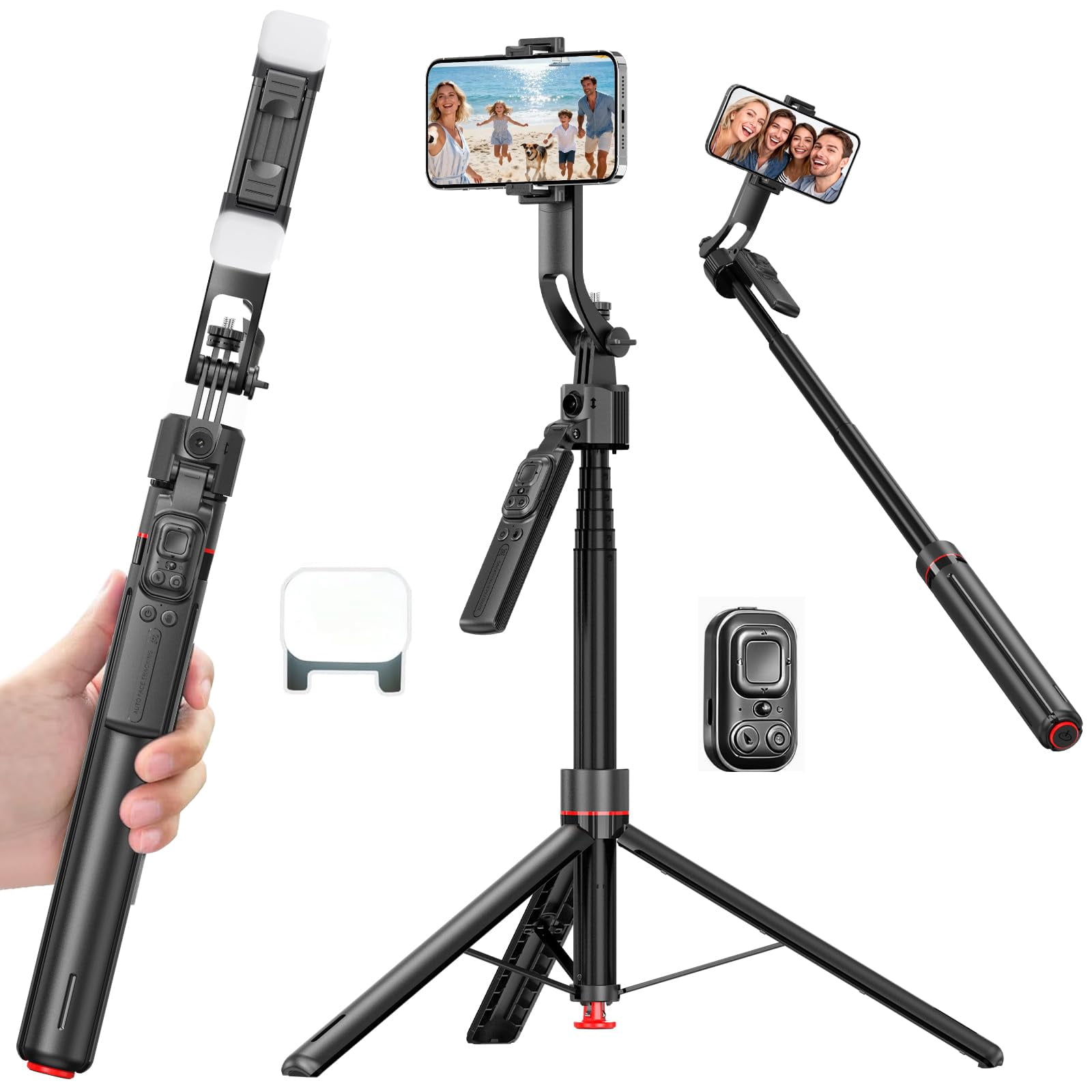 ORMOS AutoTracking Selfie Stick Tripod, Aluminum Alloy & ABS, Universal Smartphone Holder, Black, 360° Smart Rotation with Gesture Recognition, 69.3 Inches Maximum Height