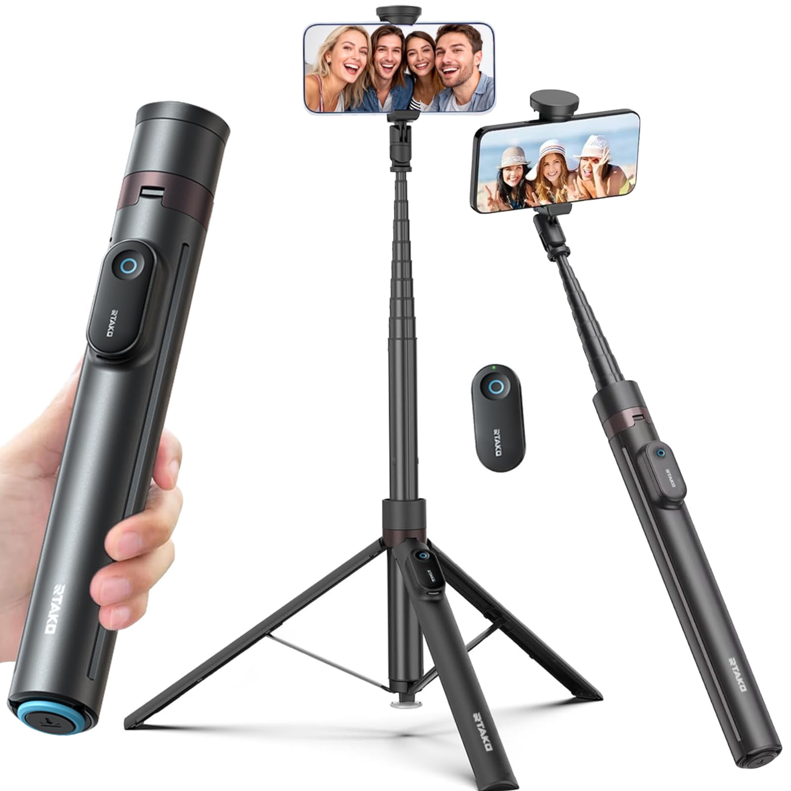 ORMOS Selfie Stick Tripod, 67 Inch Extendable, Aluminum Alloy & Silicone, Compatible with All Cell Phones, Auto Open Tripod Stand with Remote, Rotatable for Travel, Live Stream, Video Recording