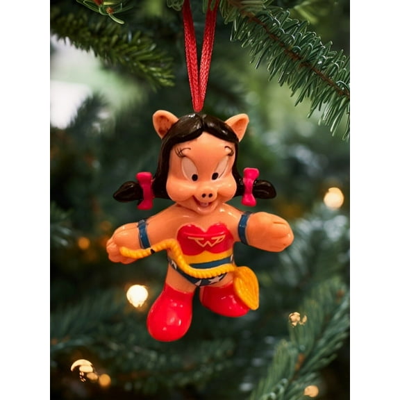 ORNAMENT Looney Tunes Petunia Pig As Wonder Woman Figure Figurine Charm 2.5 New