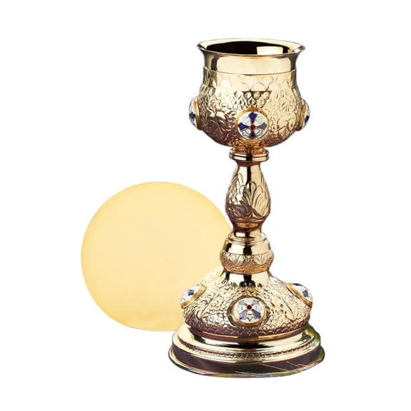 ORNATE ENAMEL CHALICE W/PATEN