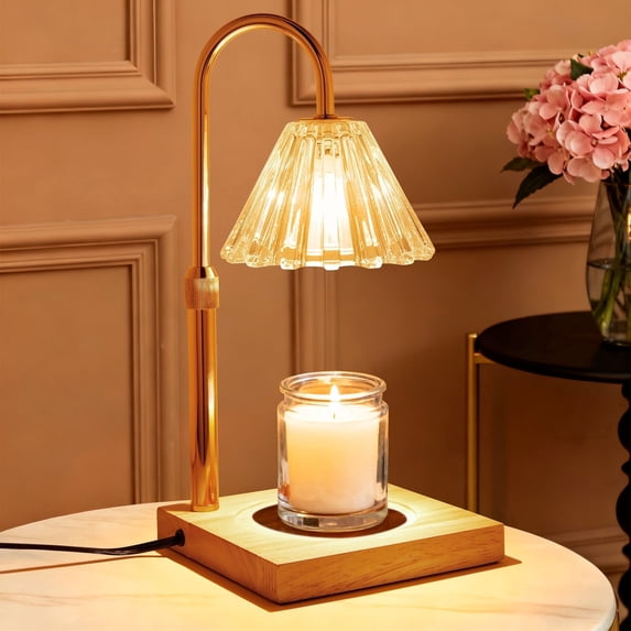 UNTIMATY Vintage Candle Warmer Lamp, Flameless Wax Warmer for Jar Candles with Adjustable Height, Dimmable Timer, Gold
