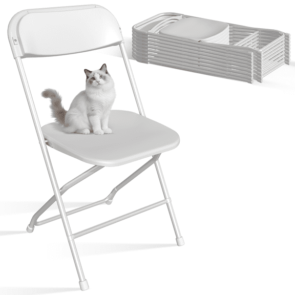OROFULL 10 Pack Plastic Folding Chair, 350lb Capacity Stackable Event Chair with Steel Frame for Indoor Outdoor Wedding Party, White