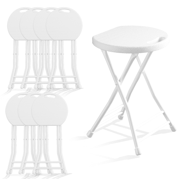 OROFULL 18 Inch Folding Stool 8 Pack, 600lbs Heavy Duty Foldable Bar Stool with Handle, Steel Frame Anti-Slip Folding Chair Indoor Outdoor, White