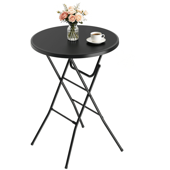 OROFULL 23.6” Round Bar Height Folding Cocktail Table, 1 Pack HDPE High Top Bistro Table with Iron Frame for Indoor Outdoor Party Events, Black