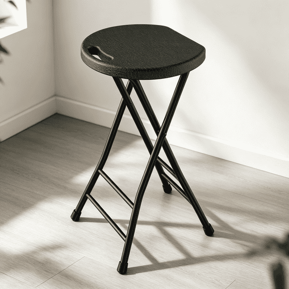 OROFULL 24 Inch Tall Folding Stool 1 Pack, Heavy Duty HDPE Portable Bar Stool with Carry Handle & Steel Frame for Indoor Outdoor Use, Black
