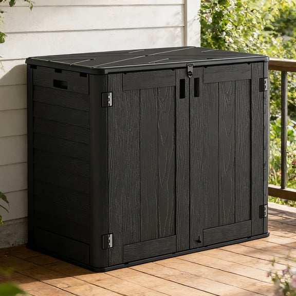 OROFULL 30 Cu.Ft Outdoor Storage Shed, Waterproof Resin Horizontal Cabinet with Lockable Doors for Patio, Backyard & Garden Tools, Black