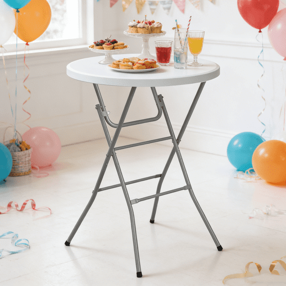 OROFULL 32 Inch Round Bar Height Folding Table 2 Pack, Portable High Top Table with Locking Legs for Indoor Outdoor Party Bistro Event, White