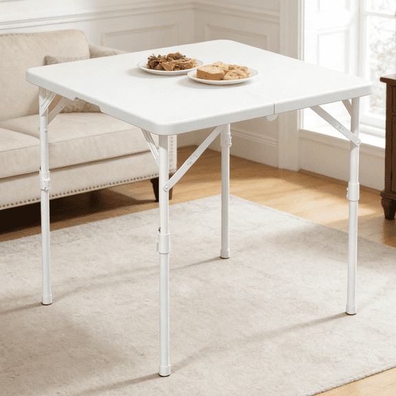 OROFULL 34" Square Folding Table, Heavy Duty Foldable Portable Table for Indoor Outdoor Party Wedding Camping Office, White