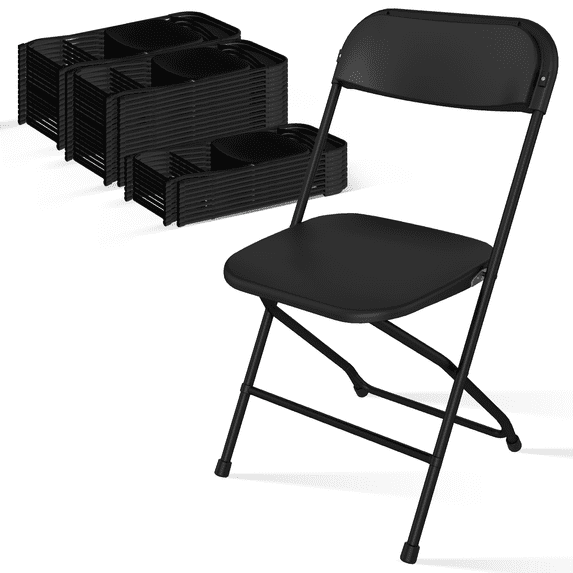 OROFULL 50 Pack Plastic Folding Chair, 350lb Capacity Stackable Event Chair with Steel Frame for Indoor Outdoor Wedding Party, Black