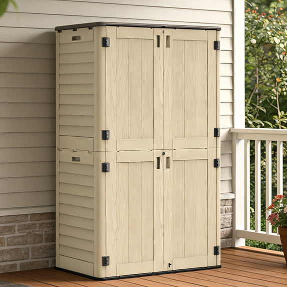 OROFULL 5x3 FT Outdoor Storage Shed, Waterproof Resin Tool Shed with Lockable Door & Reinforced Floor, All-Weather Shed for Patio Garage Garden Khaki