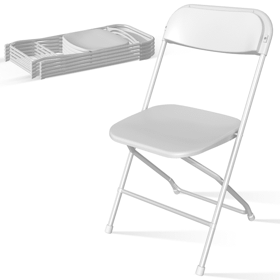 OROFULL 6 Pack Plastic Folding Chair, 350lb Capacity Stackable Event Chair with Steel Frame for Indoor Outdoor Wedding Party, White