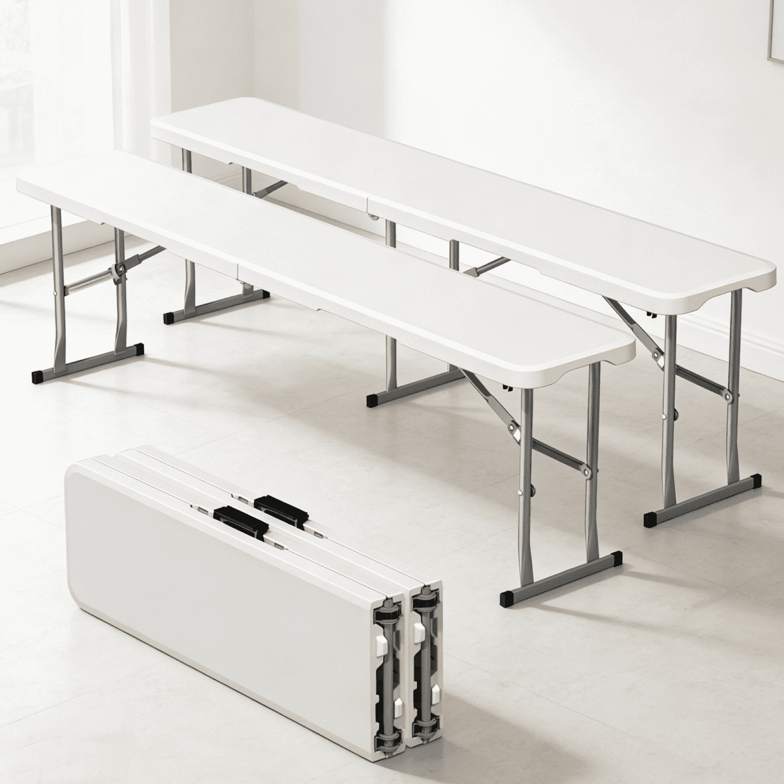Portable Bench Frame OROFULL 6FT Plastic Folding Bench 2 Pack, HDPE Portable Foldable Bench ...