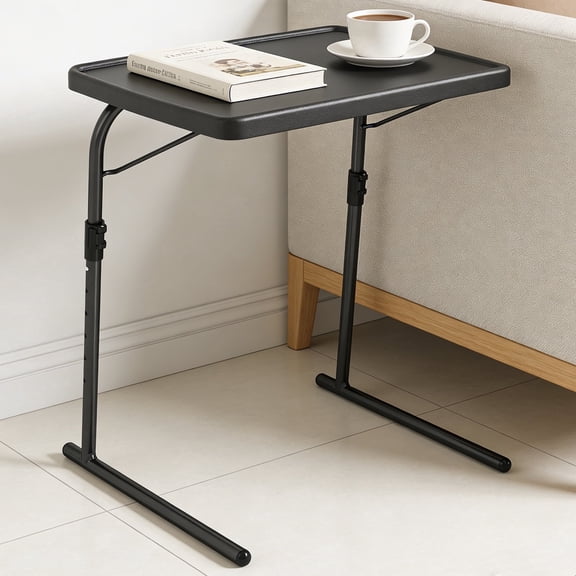 OROFULL Adjustable Folding TV Tray Table, 6 Height & 3 Tilt Angle Couch Desk with XL Surface, Portable Laptop Table for Eating & Working, Black