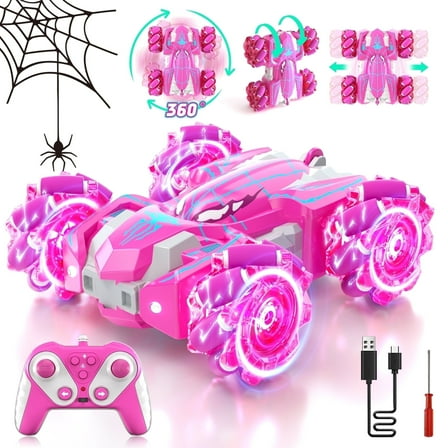Remote Control Car, RC Car for Boys, 2.4Ghz Fast Stunt Car with Double Sided & 360° Rotation, RC Car with Cool Light for 4 5 6 7 8 9 10 Year Old Boys Girls