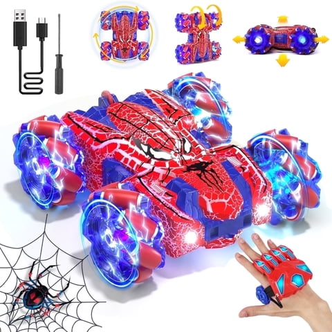 Remote Control Car, RC Car Toys for Boys 5 6 7 8 9 10 Year Old,  Double Sided RC Car with Gesture Sensing & Cool Light, 2.4Ghz RC Stunt Car for Kids Outdoor Toys