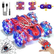 Remote Control Car, RC Car Toys for Boys 5 6 7 8 9 10 Year Old, Double Sided RC Car with Gesture Sensing & Cool Light, 2.4Ghz RC Stunt Car for Kids Outdoor Toys