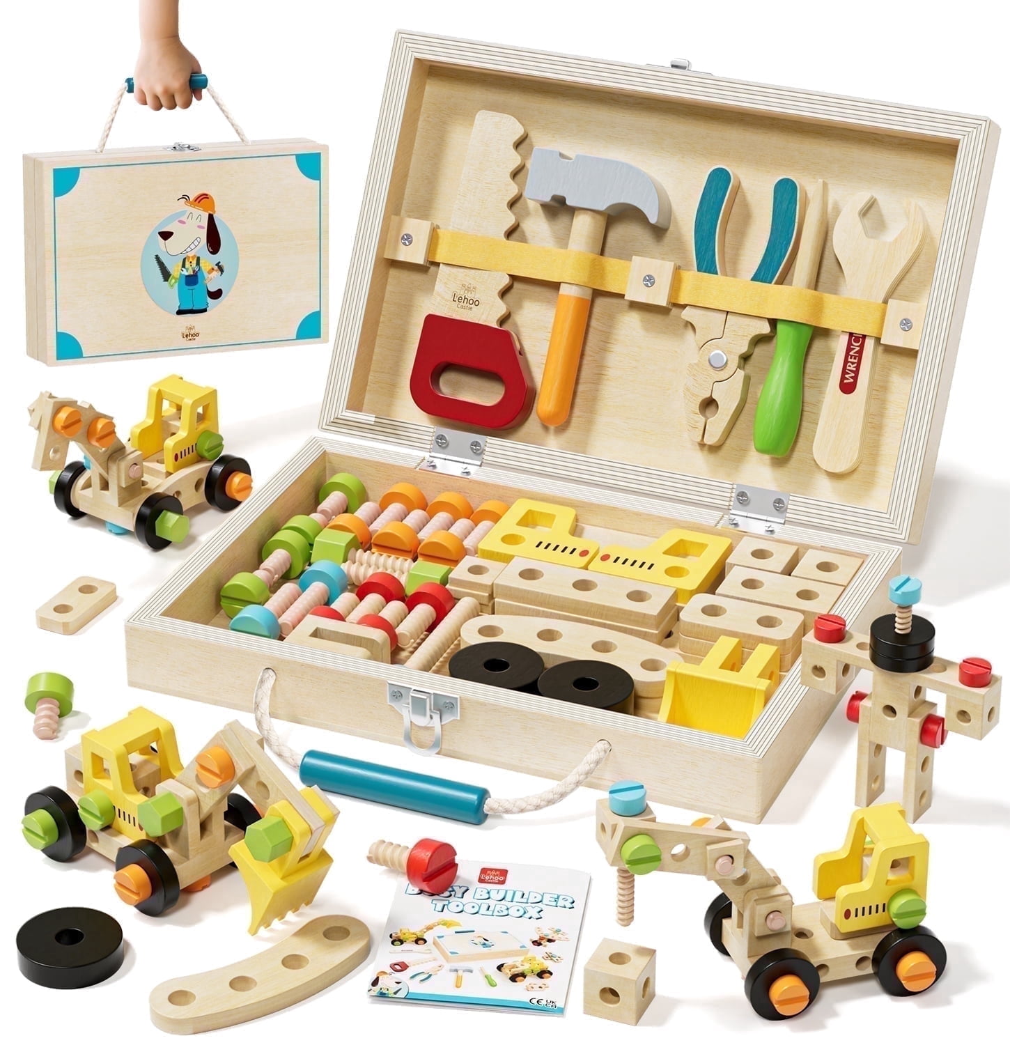 OROLIVING Wooden Kids Tool Set, Toddler Mechanic Toys with Box