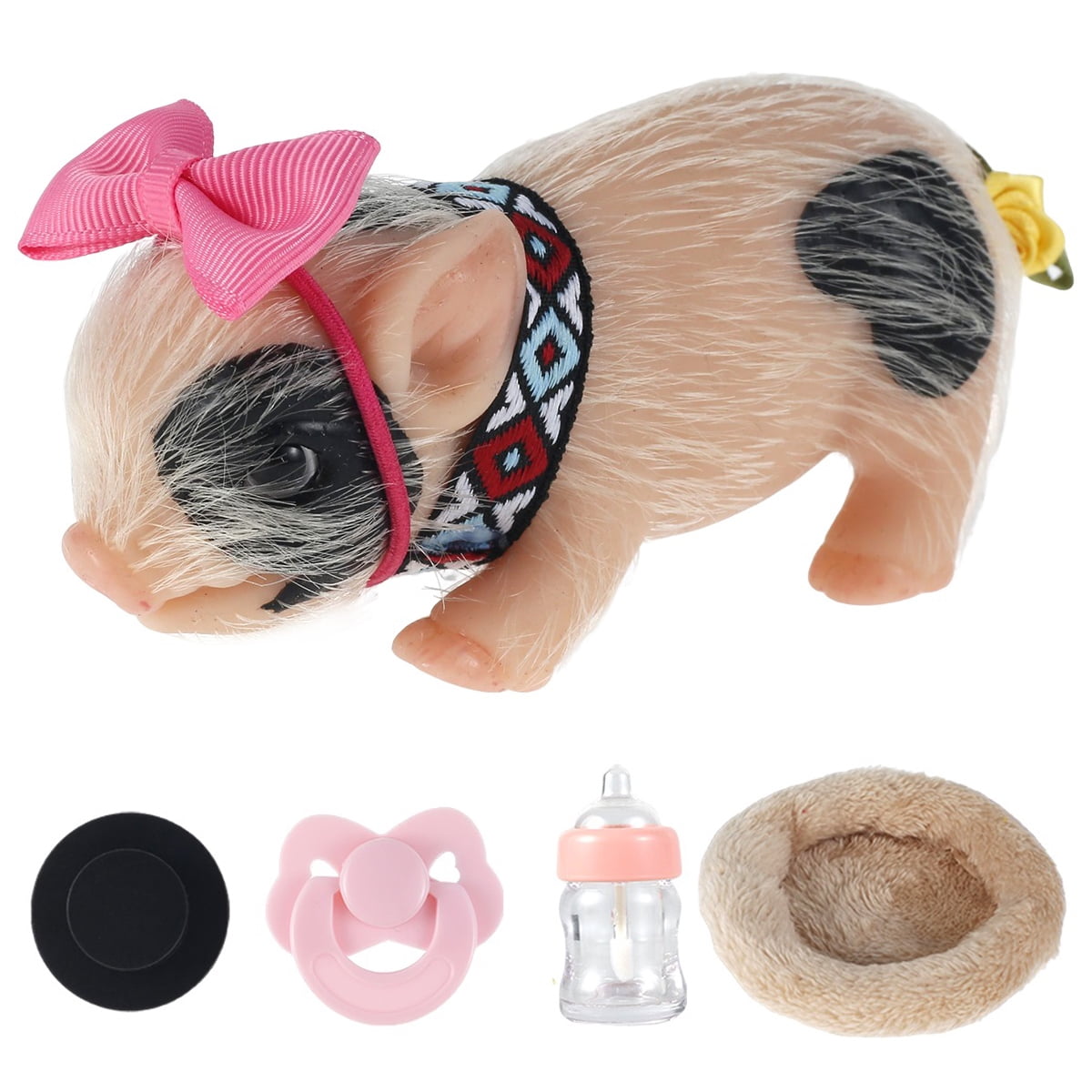 OROMYO 6Inch Silicone Pig Doll Toy Mini Soft Lifelike Silicone Pig Doll  Cute Miniature Reborn Silicone Pig Interesting Full Silicone Body Piggy  Toys with Accessories for Kids Home Decoration 