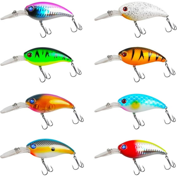 OROOTL Crankbaits Fishing Lures 8 Pcs,Floating Fishing Bait,Hard Baits Treble Hooks 3D Lifelike Eyes with Tackle Box,Sea Lake Fishing,Fishing Lures Pike and Perch Trout, Etc.