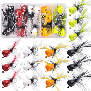 OROOTL Dry Fly Fishing Popper Lure Kit, 15Pcs Fly Bug Lures Steelhead Flies Bass Bug Poppers Flies Trout Fly Fishing Flies Lure Assortment