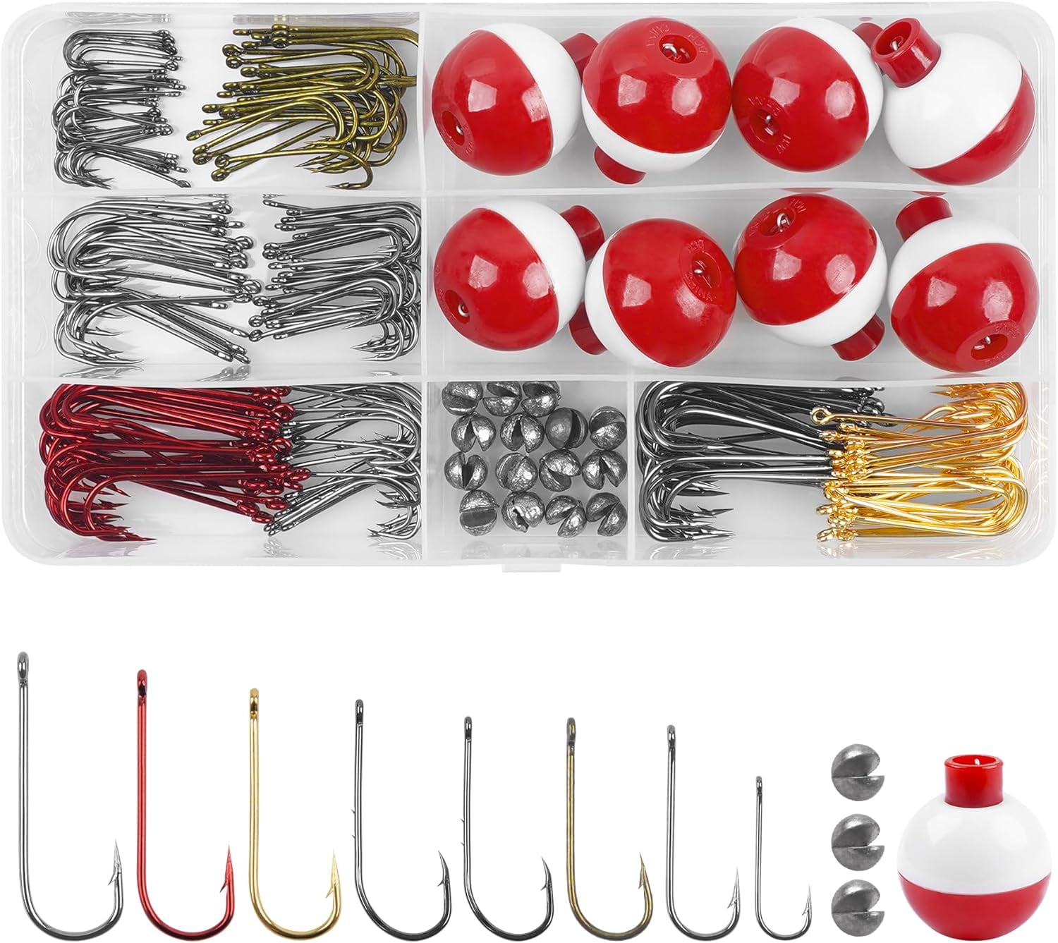 beginner fishing hooks Orootl Fishing Hooks Bobbers Freshwater Tackle Kit 215pcs Fishing Gear Tackle Box Include Fishing Hooks, Fishing Weights, Bobbers for Fishing,